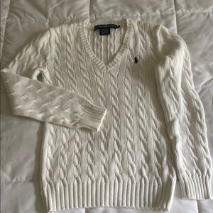 Ralph Lauren V-Neck White Cable Knit Sweater
